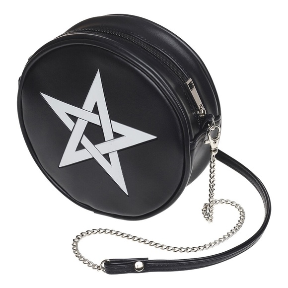 Alchemy Gothic Black Round Purse Pentagram Vegan - Picture 2 of 5